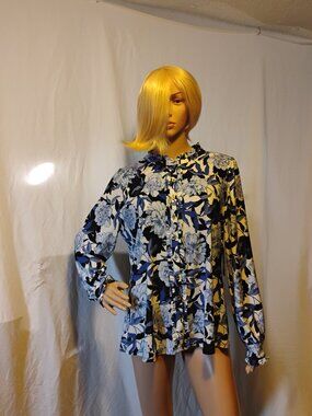 Tommy Hilfiger | White Blue Floral Suit Separates Shirt | Large | NWT